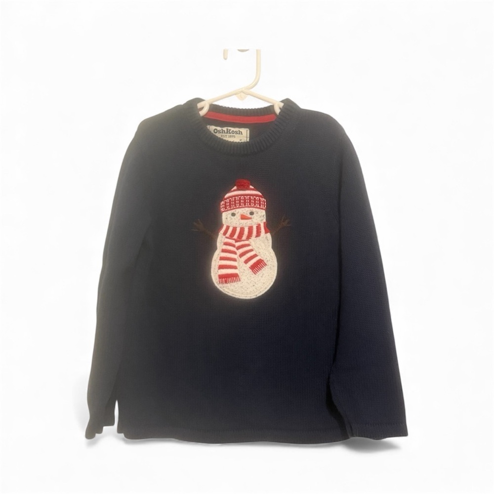 Vintage OshKosh B'gosh Dark Blue Kids Sweater with Snowman - Picture 2 of 5